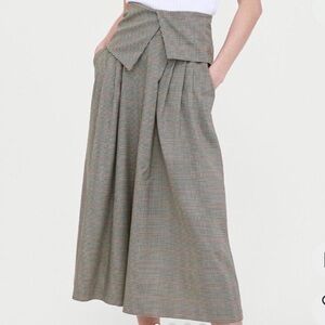 Zara Wide-Leg High-Waist Plaid Culotte Pants - Gray/Brown
